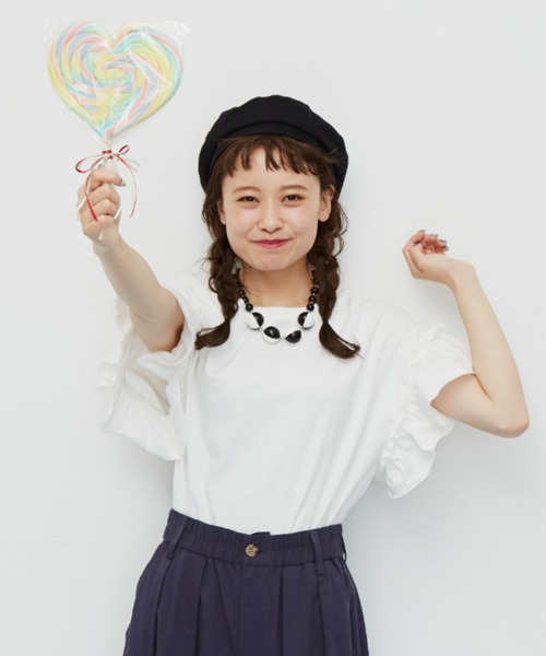 MERLOT(メルロー)の「ダブルフリルスリーブT(Tシャツ/カットソー・レディース・ブラック/オフホワイト/ピンク/ブルー・FREE)」の2枚目の写真