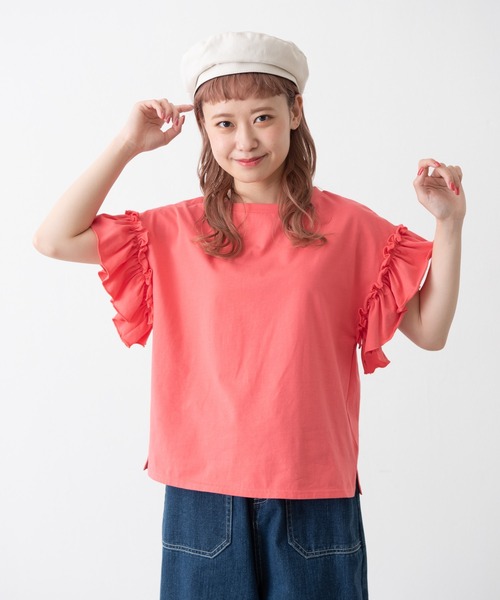 MERLOT(メルロー)の「ダブルフリルスリーブT(Tシャツ/カットソー・レディース・ブラック/オフホワイト/ピンク/ブルー・FREE)」の8枚目の写真