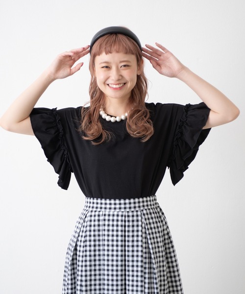 MERLOT(メルロー)の「ダブルフリルスリーブT(Tシャツ/カットソー・レディース・ブラック/オフホワイト/ピンク/ブルー・FREE)」の6枚目の写真