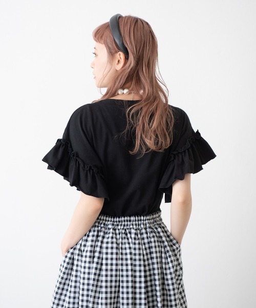 MERLOT(メルロー)の「ダブルフリルスリーブT(Tシャツ/カットソー・レディース・ブラック/オフホワイト/ピンク/ブルー・FREE)」の19枚目の写真