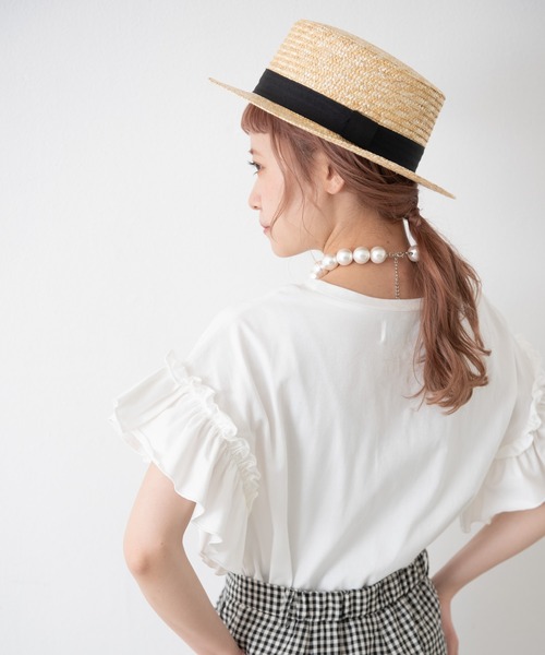 MERLOT(メルロー)の「ダブルフリルスリーブT(Tシャツ/カットソー・レディース・ブラック/オフホワイト/ピンク/ブルー・FREE)」の5枚目の写真