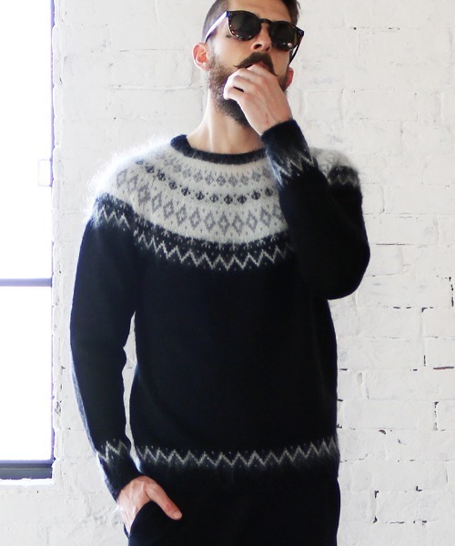mn2394-MOHAIR WOOL NORDIC PATTERN KNIT PULLOVER プルオーバー