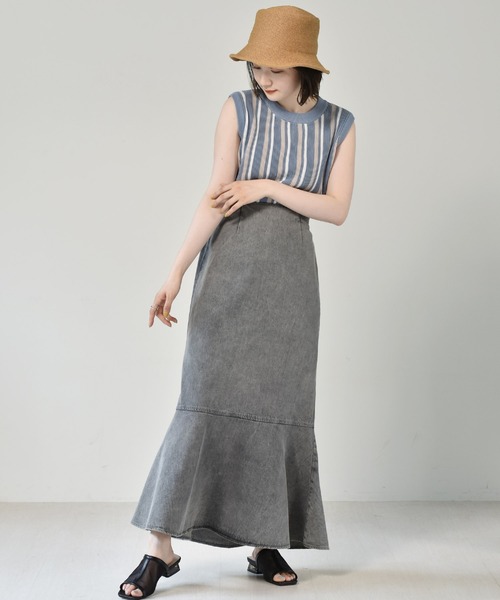 RETRO GIRL(レトロガール)の「マーメイドツイルスカート(デニムスカート・レディース・ケミカルウォッシュ/アイボリー/ブラック・FREE)」の7枚目の写真