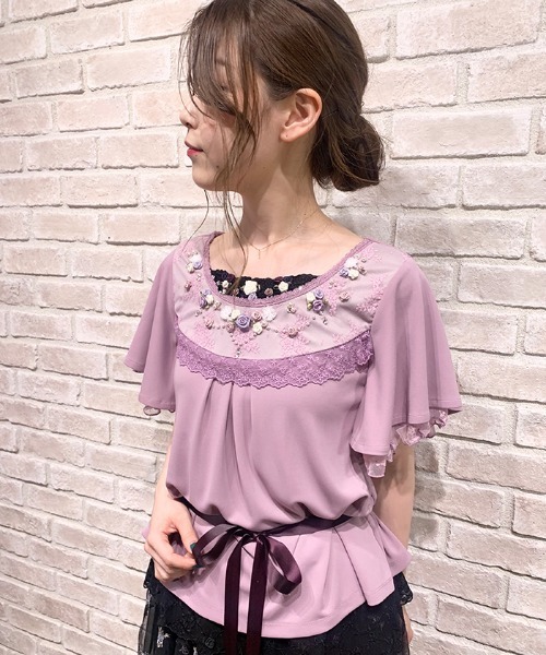 axes femme(アクシーズファム)の「ローズガーデンフリル袖PO(Tシャツ/カットソー・レディース・ラベンダー/ネイビー/キナリ・MEDIUM)」の2枚目の写真