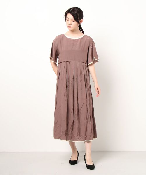 ehka sopo（エヘカソポ）の「配色パイピングワンピース（ワンピース・レディース・ミント/ブルー/ブラウン・ﾌﾘ-）」の2枚目の写真