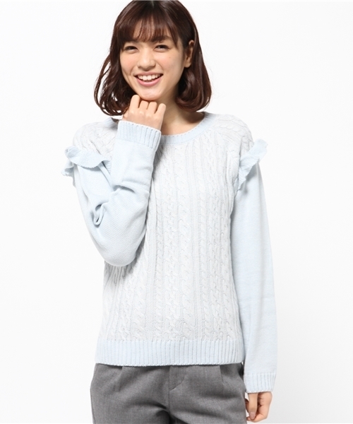 one after another NICE CLAUP（ワンアフターアナザーナイスクラップ）の「【ナイスクラップ】肩プリプリプルオーバー（ニット/セーター・レディース・アイボリー/グレー/サックスブルー・FREE）」の3枚目の写真