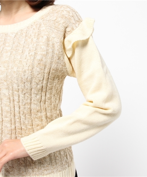 one after another NICE CLAUP（ワンアフターアナザーナイスクラップ）の「【ナイスクラップ】肩プリプリプルオーバー（ニット/セーター・レディース・アイボリー/グレー/サックスブルー・FREE）」の8枚目の写真