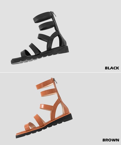 FOLLOWIN(フォロウィン)の「ストラップグラディエイターフラットサンダル(サンダル・レディース・ブラック/ブラウン・23.0cm/24.0cm/25.0cm)」の3枚目の写真