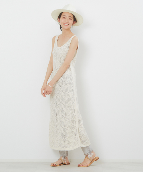 Rouge vif（ルージュヴィフ）の「透かし柄ﾆｯﾄﾜﾝﾋﾟｰｽ（ワンピース・レディース・オフホワイト/カーキ・フリー）」の4枚目の写真