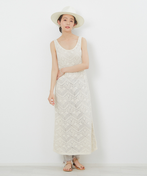 Rouge vif（ルージュヴィフ）の「透かし柄ﾆｯﾄﾜﾝﾋﾟｰｽ（ワンピース・レディース・オフホワイト/カーキ・フリー）」の5枚目の写真