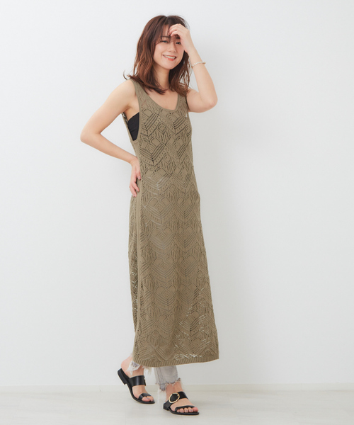 Rouge vif（ルージュヴィフ）の「透かし柄ﾆｯﾄﾜﾝﾋﾟｰｽ（ワンピース・レディース・オフホワイト/カーキ・フリー）」の6枚目の写真