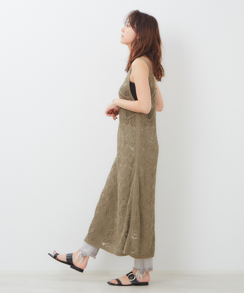 Rouge vif（ルージュヴィフ）の「透かし柄ﾆｯﾄﾜﾝﾋﾟｰｽ（ワンピース・レディース・オフホワイト/カーキ・フリー）」の7枚目の写真