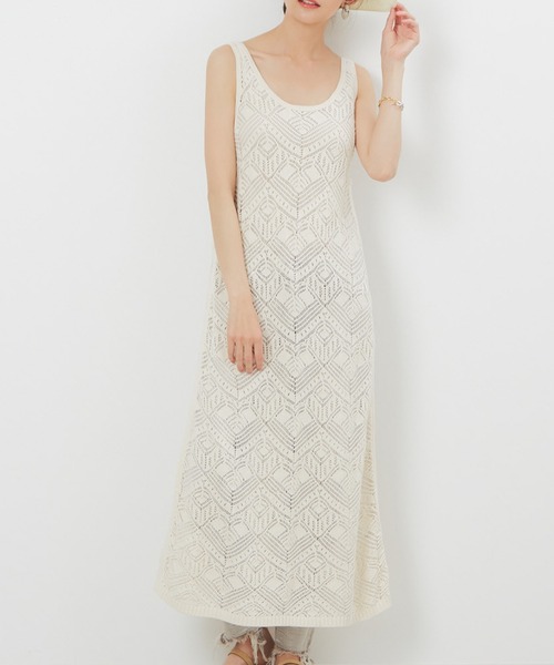 Rouge vif（ルージュヴィフ）の「透かし柄ﾆｯﾄﾜﾝﾋﾟｰｽ（ワンピース・レディース・オフホワイト/カーキ・フリー）」の2枚目の写真