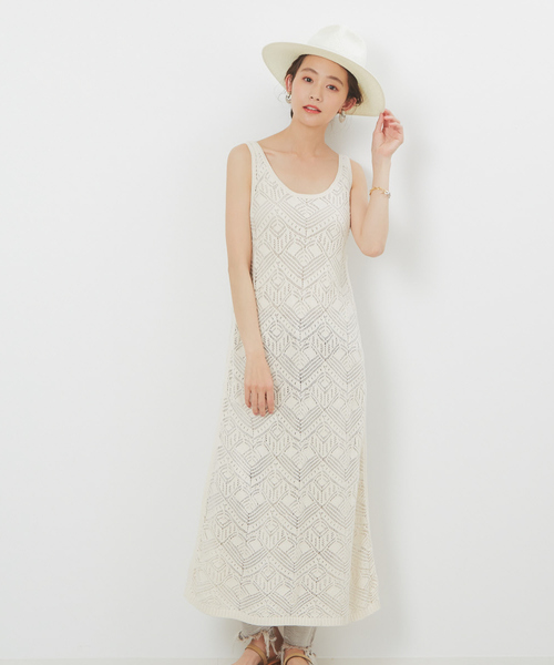 Rouge vif（ルージュヴィフ）の「透かし柄ﾆｯﾄﾜﾝﾋﾟｰｽ（ワンピース・レディース・オフホワイト/カーキ・フリー）」の14枚目の写真