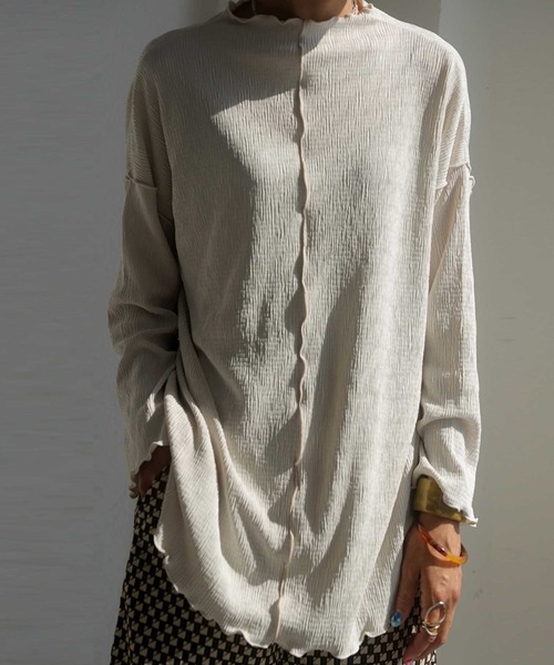 antiqua(アンティカ)の「楊柳生地シアートップス(Tシャツ/カットソー・レディース・ブラック/ブルー/ミント/アイボリー・FREE)」の10枚目の写真
