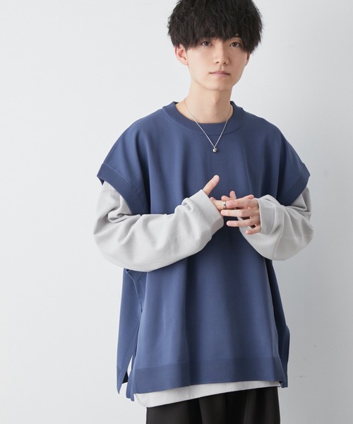 JUNRED（ジュンレッド）の「【こめ×JUNRed】サイドベルト ルーズベスト（ベスト・メンズ・ブルー系その他4/ベージュ系その他・M/L）」の2枚目の写真