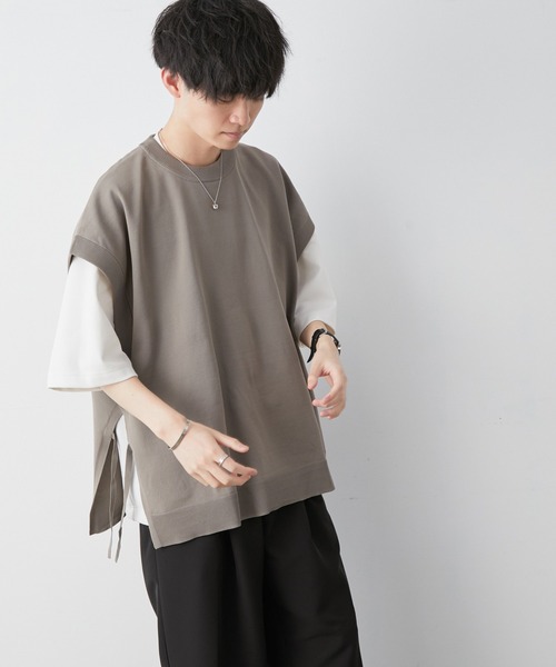 JUNRED（ジュンレッド）の「【こめ×JUNRed】サイドベルト ルーズベスト（ベスト・メンズ・ブルー系その他4/ベージュ系その他・M/L）」の3枚目の写真