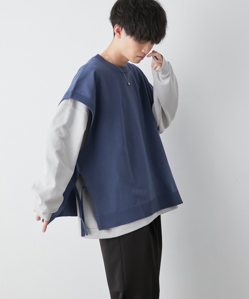 JUNRED（ジュンレッド）の「【こめ×JUNRed】サイドベルト ルーズベスト（ベスト・メンズ・ブルー系その他4/ベージュ系その他・M/L）」の6枚目の写真