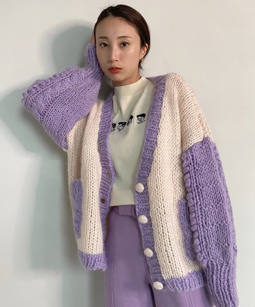 SANSeLF(サンセルフ)の「【SANSeLF】 Se original bicolor knit cardigan sanw21a026(カーディガン/ボレロ・レディース・パープル/イエロー・FREE)」の2枚目の写真