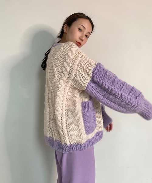SANSeLF(サンセルフ)の「【SANSeLF】 Se original bicolor knit cardigan sanw21a026(カーディガン/ボレロ・レディース・パープル/イエロー・FREE)」の9枚目の写真