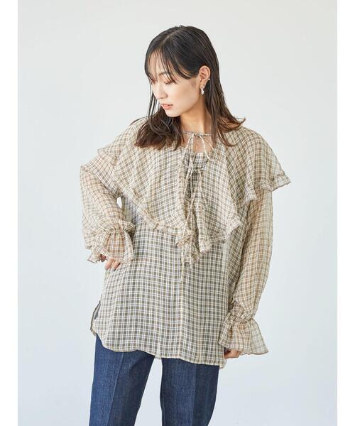 Sugar spoon（シュガースプーン）の「・SUGAR SPOON チェックラッフルチュニック＊（シャツ/ブラウス・レディース・ブラック/ベージュ/ブラウン・FREE）」の18枚目の写真