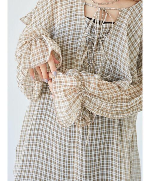 Sugar spoon（シュガースプーン）の「・SUGAR SPOON チェックラッフルチュニック＊（シャツ/ブラウス・レディース・ブラック/ベージュ/ブラウン・FREE）」の16枚目の写真