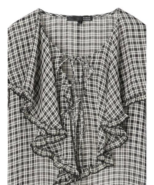 Sugar spoon（シュガースプーン）の「・SUGAR SPOON チェックラッフルチュニック＊（シャツ/ブラウス・レディース・ブラック/ベージュ/ブラウン・FREE）」の11枚目の写真