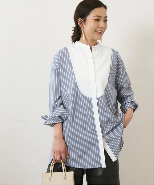 Simplicite(サンプリシテ)の「クレリック ブザム シャツ(シャツ/ブラウス・レディース・ベージュ/ブルー系その他・FREE)」の1枚目の写真