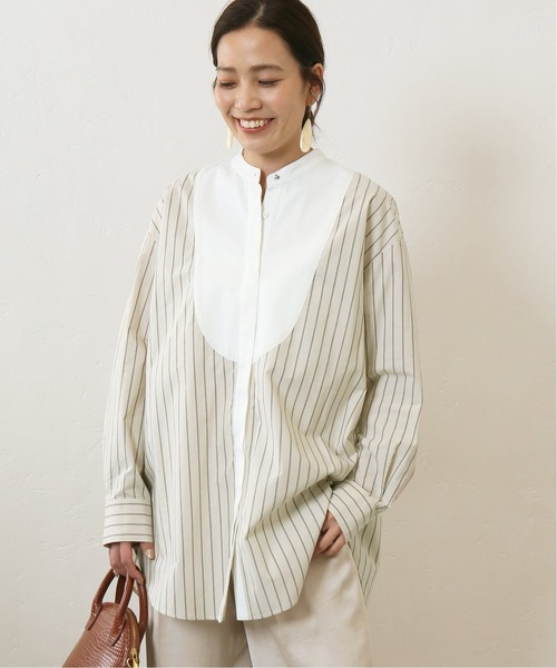 Simplicite(サンプリシテ)の「クレリック ブザム シャツ(シャツ/ブラウス・レディース・ベージュ/ブルー系その他・FREE)」の3枚目の写真