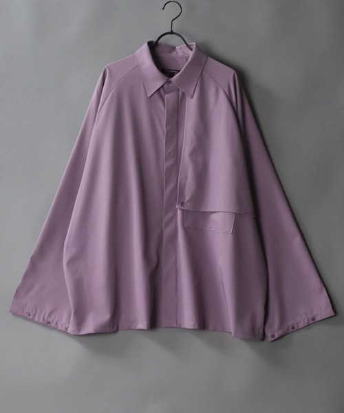 SITRY（シトリー）の「raglan sleeve wide trench shirt Jacket/ラグランスリーブ ワイド トレンチ シャツジャケット（シャツ/ブラウス・メンズ・ブラック/オフホワイト/ラベンダー/グレイッシュベージュ・M/L）」の4枚目の写真