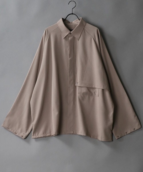 SITRY（シトリー）の「raglan sleeve wide trench shirt Jacket/ラグランスリーブ ワイド トレンチ シャツジャケット（シャツ/ブラウス・メンズ・ブラック/オフホワイト/ラベンダー/グレイッシュベージュ・M/L）」の3枚目の写真