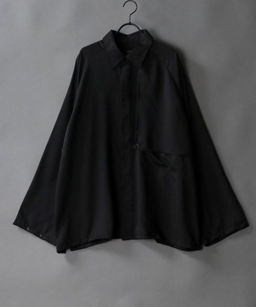 SITRY（シトリー）の「raglan sleeve wide trench shirt Jacket/ラグランスリーブ ワイド トレンチ シャツジャケット（シャツ/ブラウス・メンズ・ブラック/オフホワイト/ラベンダー/グレイッシュベージュ・M/L）」の2枚目の写真