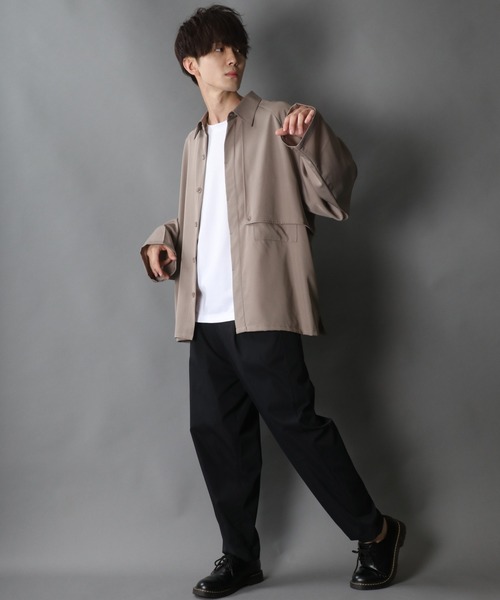 SITRY（シトリー）の「raglan sleeve wide trench shirt Jacket/ラグランスリーブ ワイド トレンチ シャツジャケット（シャツ/ブラウス・メンズ・ブラック/オフホワイト/ラベンダー/グレイッシュベージュ・M/L）」の22枚目の写真
