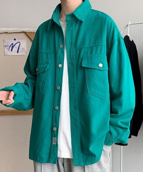 KOR(ケーオーアール)の「オーバーサイズ カラーデニムシャツ ドロップショルダー(シャツ/ブラウス・メンズ・ホワイト/ブラック/エメラルド/イエロー/グリーン/ピンク・L/2XL/5XL/3XL/XL/4XL/M)」の20枚目の写真