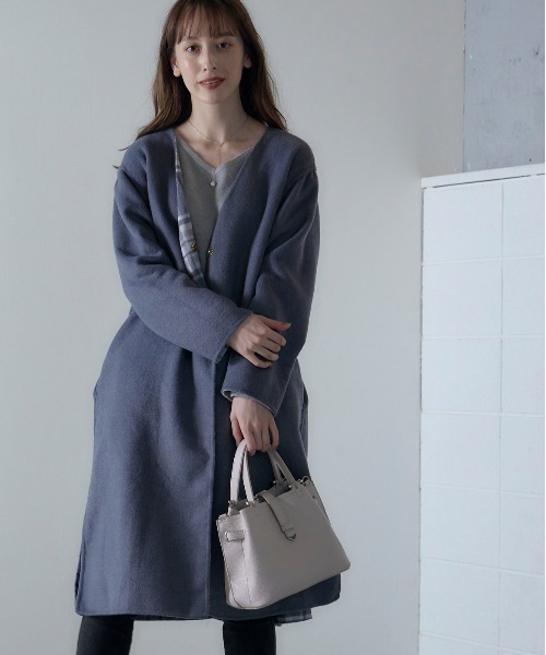 12Twelve Agenda（トゥエルブ　アジェンダ）の「フードストール付リバーシブルウールロングコート（ダウンジャケット/コート・レディース・チャコールグレー/カーキ・M）」の9枚目の写真
