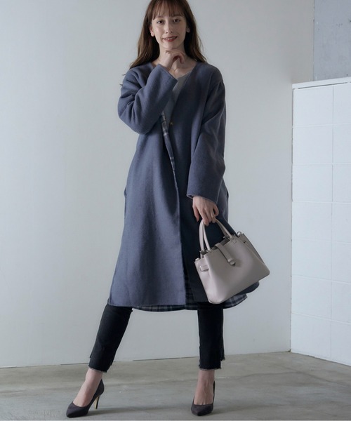 12Twelve Agenda（トゥエルブ　アジェンダ）の「フードストール付リバーシブルウールロングコート（ダウンジャケット/コート・レディース・チャコールグレー/カーキ・M）」の7枚目の写真
