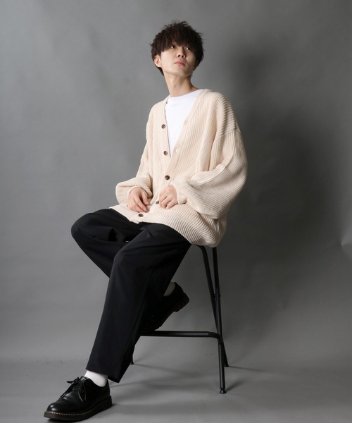 セール】Balloon Sleeve Big silhouette Knit Cardigan/バルーン