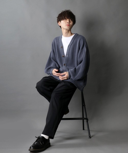 セール】Balloon Sleeve Big silhouette Knit Cardigan/バルーン 