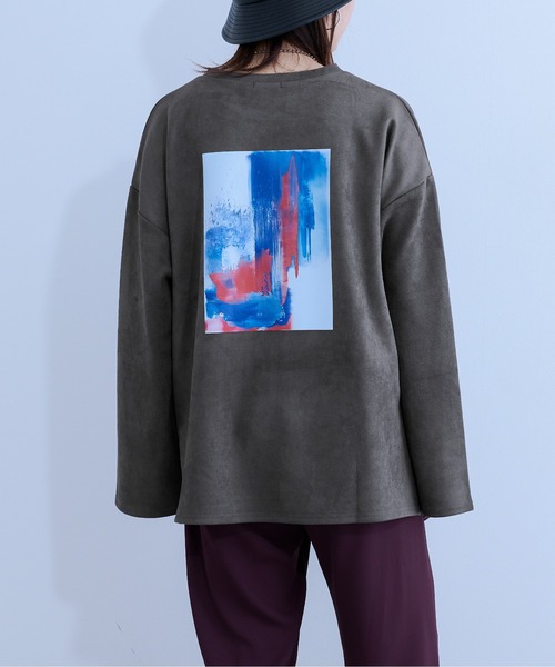 Ellno Loset(エルノロゼット)の「ヌバックタッチプルオーバー(Tシャツ/カットソー・メンズ・チャコールグレー/ライトグレー・MEDIUM/LARGE)」の1枚目の写真