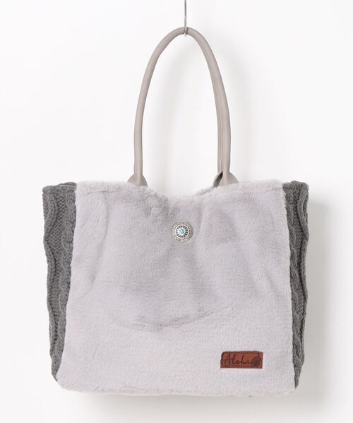 Kahiko(カヒコ)の「【Kahiko】ファーニットビーチバッグ(トートバッグ・レディース・ホワイト/ベージュ/ネイビー/ブラック/オフホワイト/ホワイト×グレー/グレー/カーキ・FREE)」の1枚目の写真