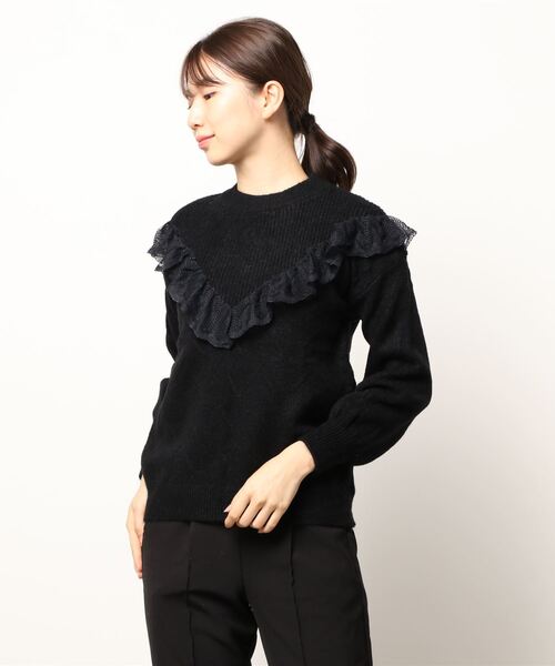 レース付き バルーン長袖 ニット