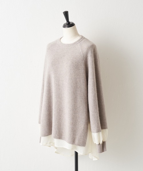 BEARDSLEY（ビアズリー）の「レイヤード風スタイルが簡単に楽しめるラクーン混ドットコンビニット（ニット/セーター・レディース・ベージュ/ダークグレー・FREE）」の9枚目の写真