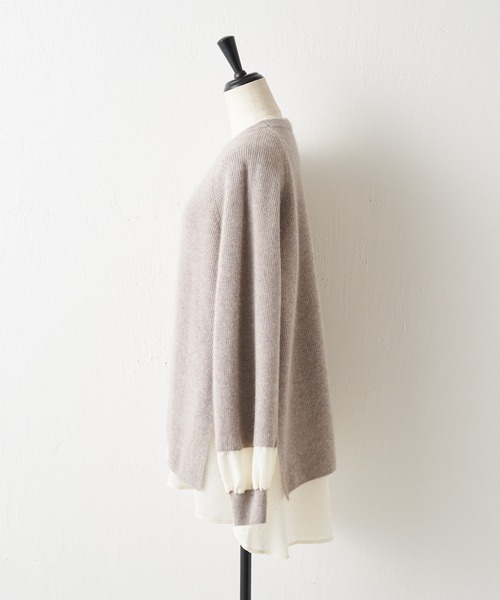 BEARDSLEY（ビアズリー）の「レイヤード風スタイルが簡単に楽しめるラクーン混ドットコンビニット（ニット/セーター・レディース・ベージュ/ダークグレー・FREE）」の10枚目の写真