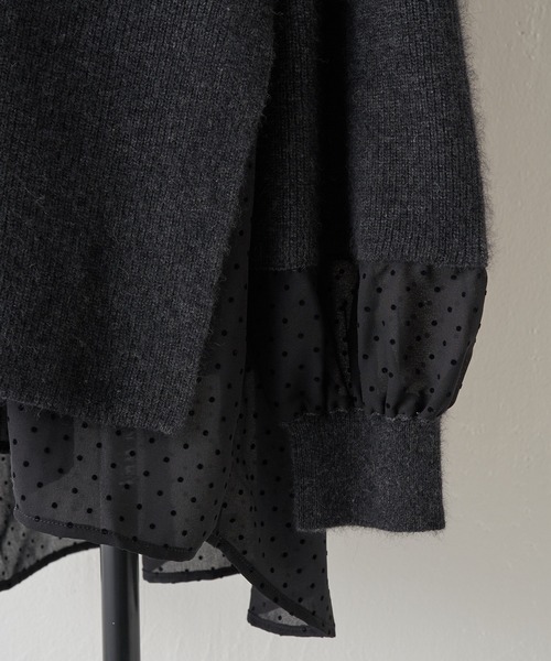 BEARDSLEY（ビアズリー）の「レイヤード風スタイルが簡単に楽しめるラクーン混ドットコンビニット（ニット/セーター・レディース・ベージュ/ダークグレー・FREE）」の7枚目の写真