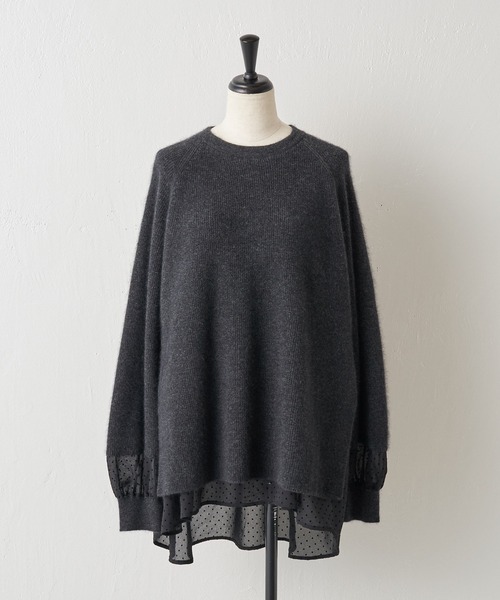 BEARDSLEY（ビアズリー）の「レイヤード風スタイルが簡単に楽しめるラクーン混ドットコンビニット（ニット/セーター・レディース・ベージュ/ダークグレー・FREE）」の15枚目の写真