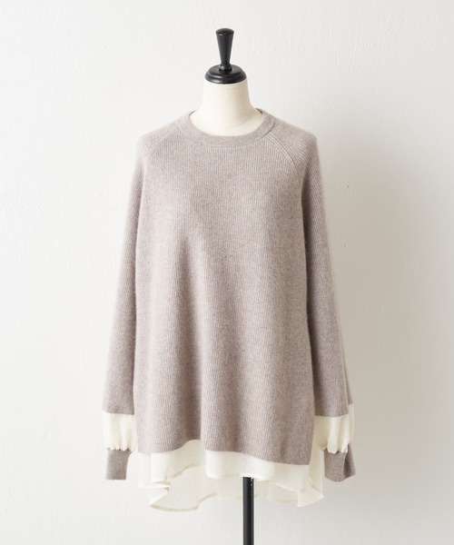 BEARDSLEY（ビアズリー）の「レイヤード風スタイルが簡単に楽しめるラクーン混ドットコンビニット（ニット/セーター・レディース・ベージュ/ダークグレー・FREE）」の17枚目の写真