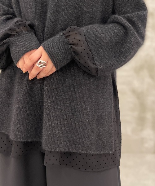 BEARDSLEY（ビアズリー）の「レイヤード風スタイルが簡単に楽しめるラクーン混ドットコンビニット（ニット/セーター・レディース・ベージュ/ダークグレー・FREE）」の21枚目の写真