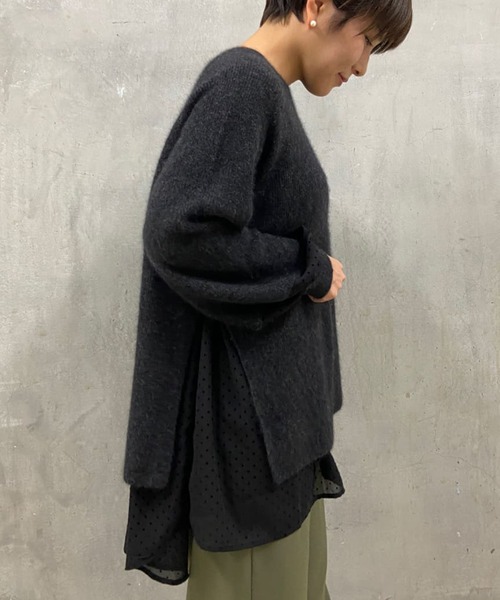 BEARDSLEY（ビアズリー）の「レイヤード風スタイルが簡単に楽しめるラクーン混ドットコンビニット（ニット/セーター・レディース・ベージュ/ダークグレー・FREE）」の20枚目の写真