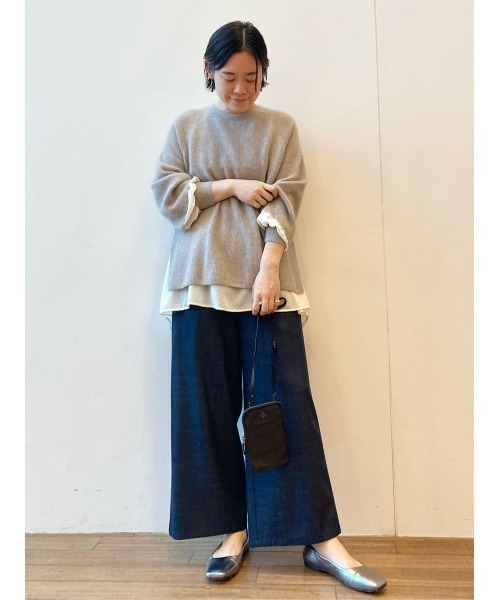 BEARDSLEY（ビアズリー）の「レイヤード風スタイルが簡単に楽しめるラクーン混ドットコンビニット（ニット/セーター・レディース・ベージュ/ダークグレー・FREE）」の22枚目の写真