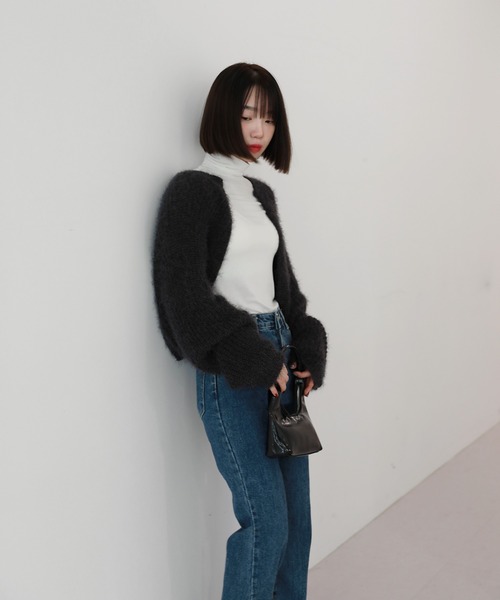 by muni:r（バイ ムニール）の「クロップボレロニットカーディガン（カーディガン/ボレロ・レディース・ベージュ/ミント/チャコール・FREE）」の15枚目の写真